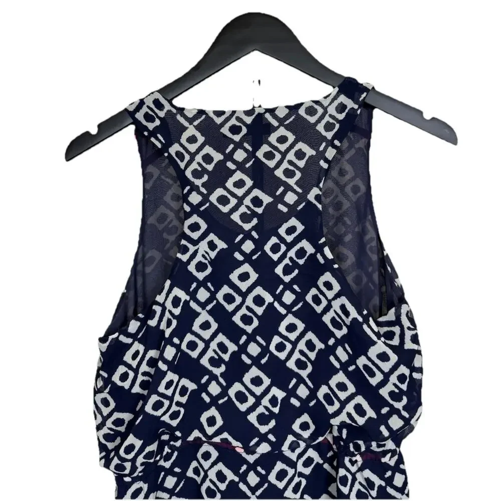 THML Dress Women's Sz S Navy White Hot Pink Tribal Print Maxi Sleeveless - Picture 5 of 11